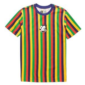 Neon Riot X Felix The Cat T-Shirt Chest Logo Crew Neck Striped Multicolor Small